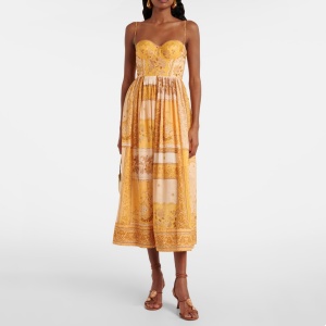 zimmermann lucky corset midi dress in mustard bandana